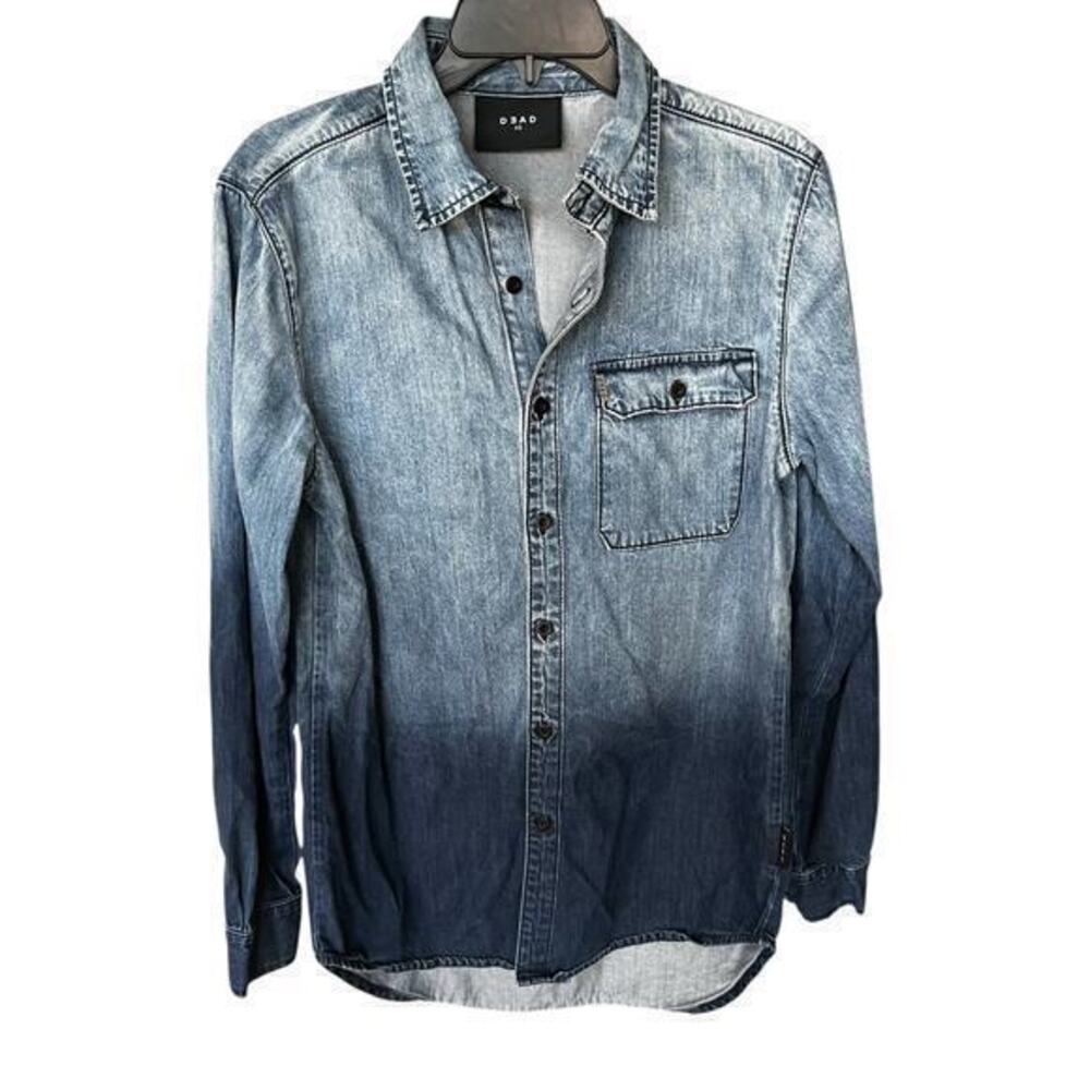 DEAD denim Blue Jean stonewashed ombre oversized button front mens shirt sz XS